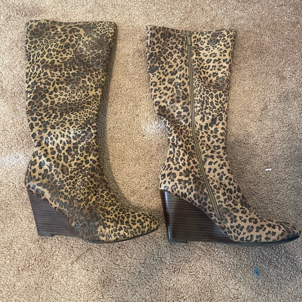 Leopard Print Wedge Boots